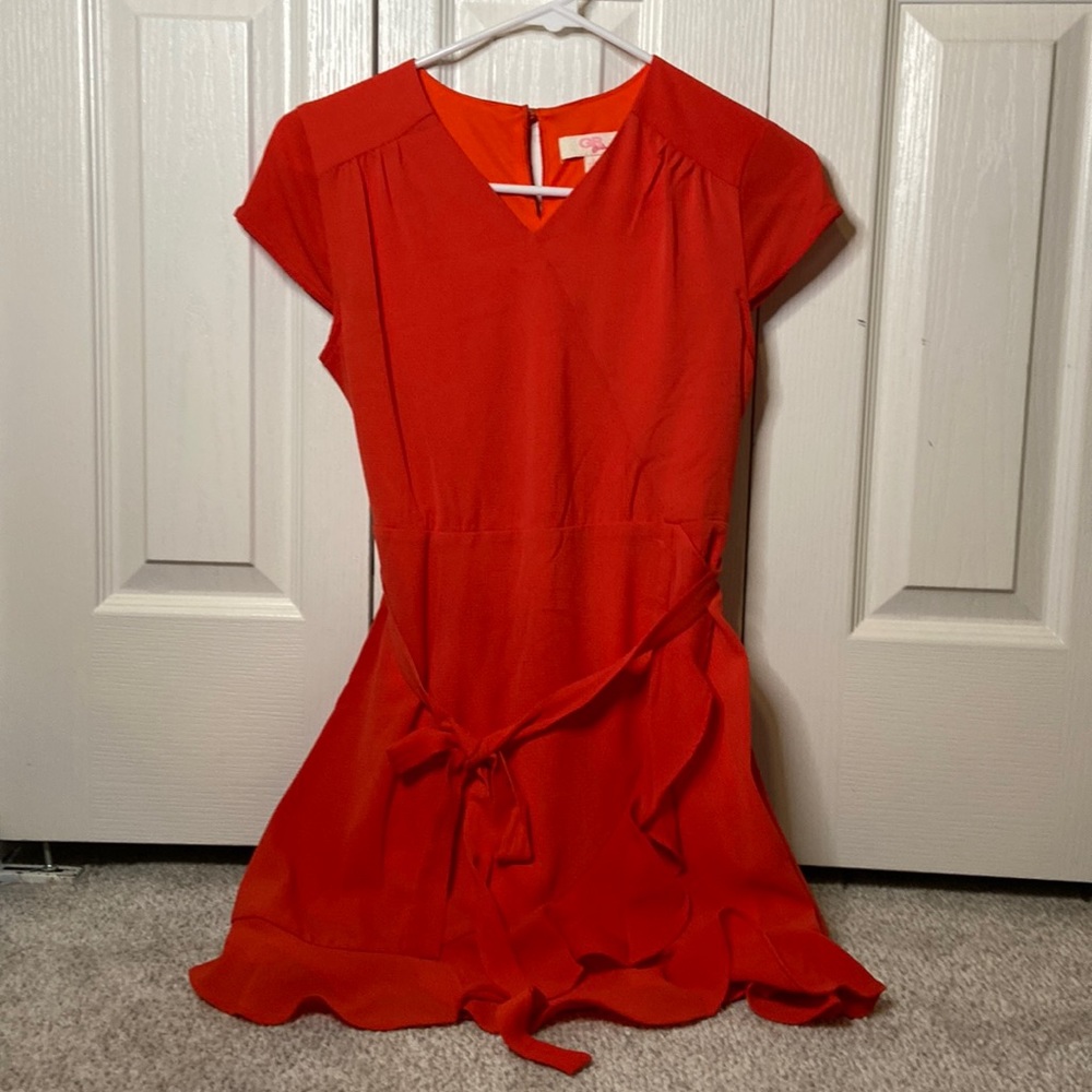 Girls red orange shirt dress